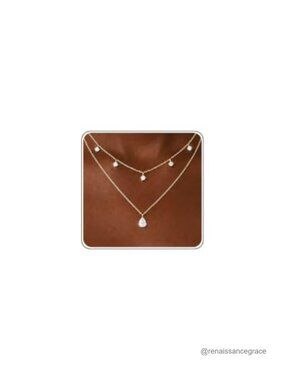 14K Gold Plated Layered Necklace Set for Women Dainty Drop Pendant CZ Stack